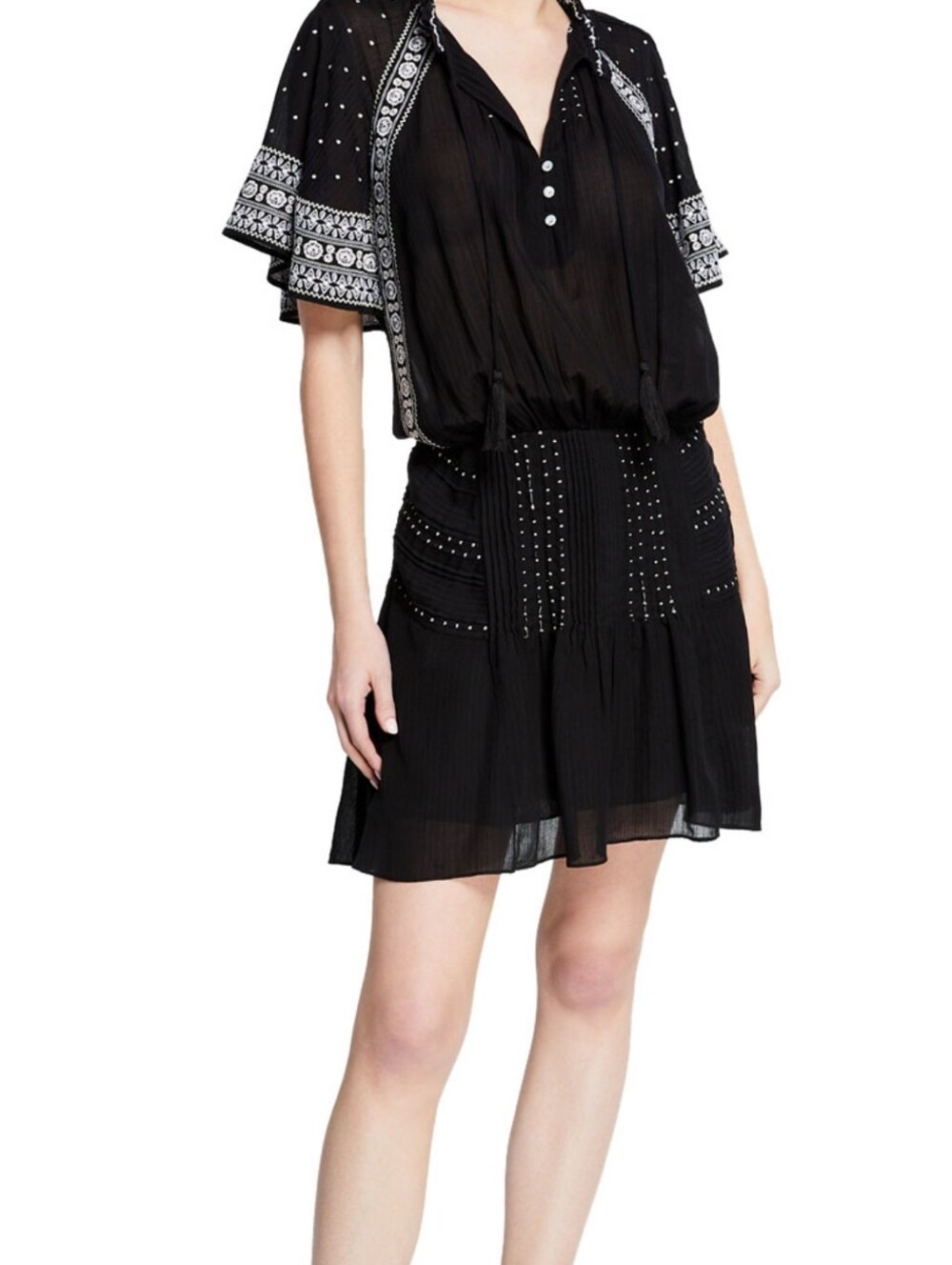 Veronica Beard Black Embroidered Minos  Dress with White Trim Size 10